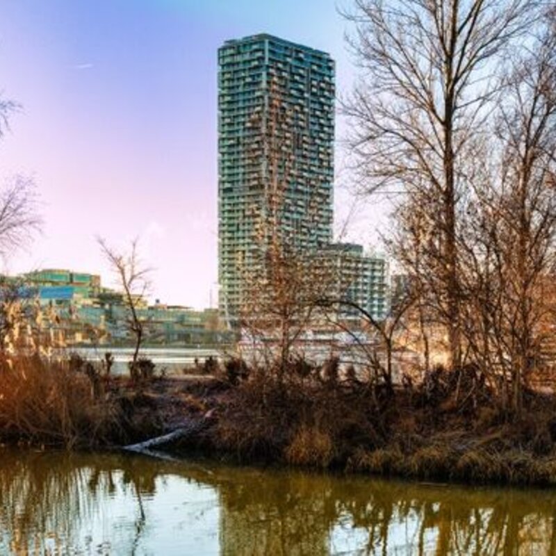 Marina Tower in front of the Danube
