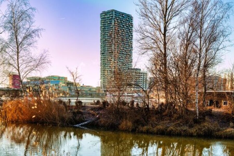 Marina Tower in front of the Danube