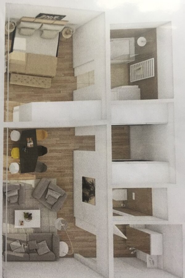 Wohnungs-Grundriss mit Möbel-Beispiel | © Malek Herbst Architects