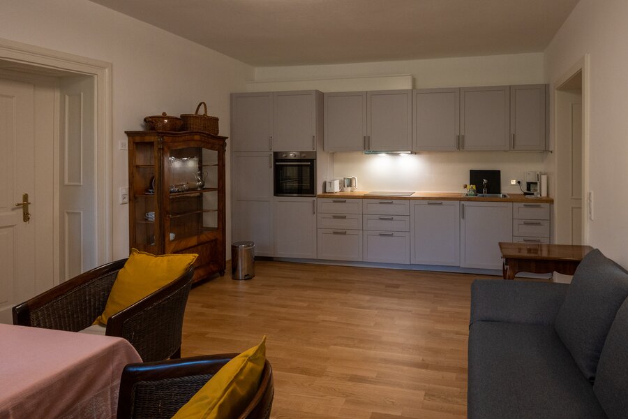 living room with kitchen unit
