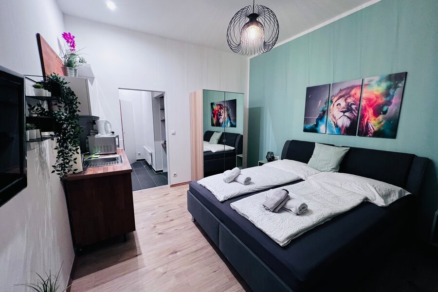 Modern 1-room apartment with double bed & kitchenette – short-term rental Vienna, temporary housing for 1 to 6 months